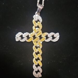 Yellow Diamond Cross Pendant Necklace